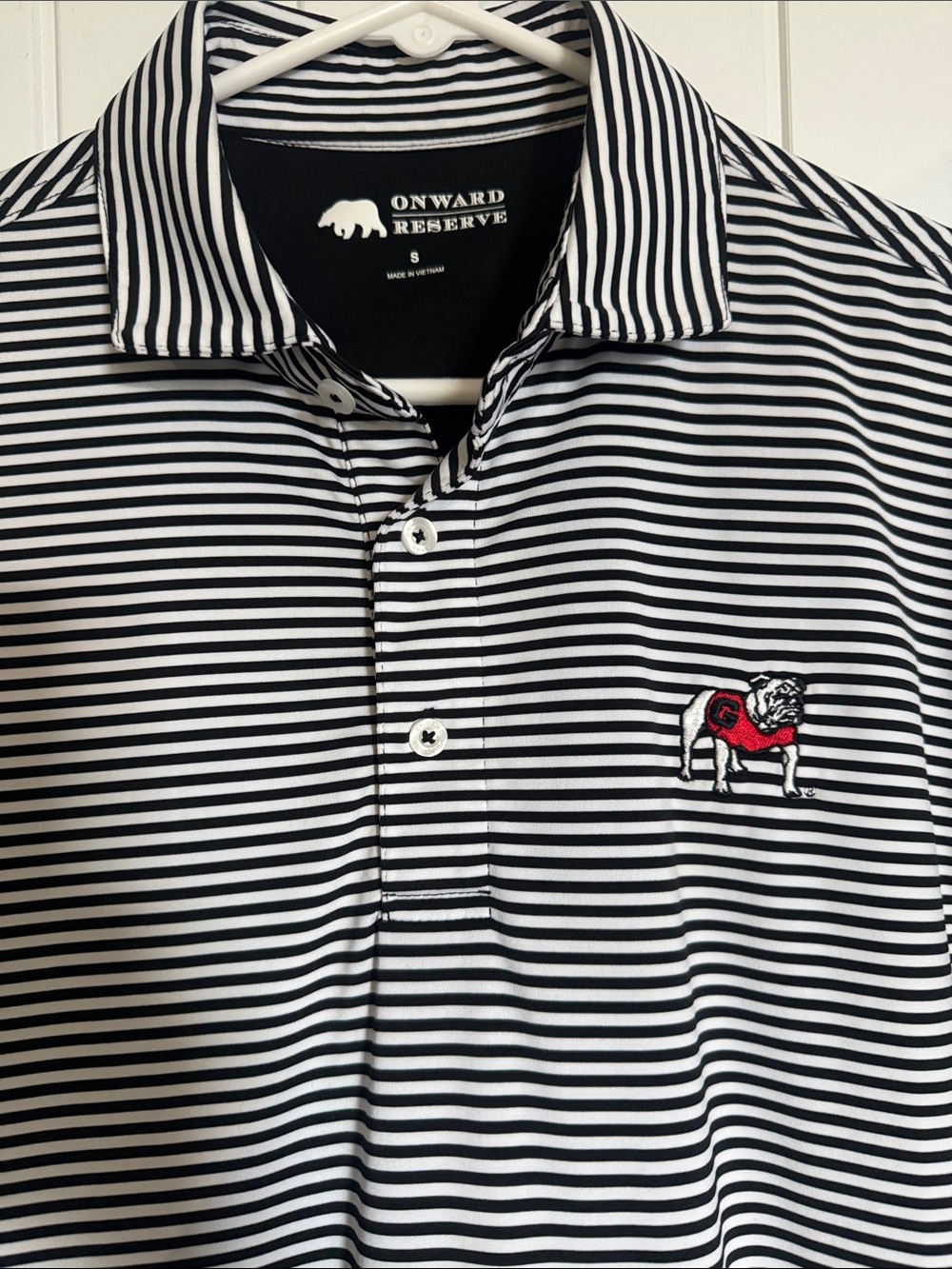 Onward Reserve UGA Bulldogs  Men's Black & White Striped Polo Shirt